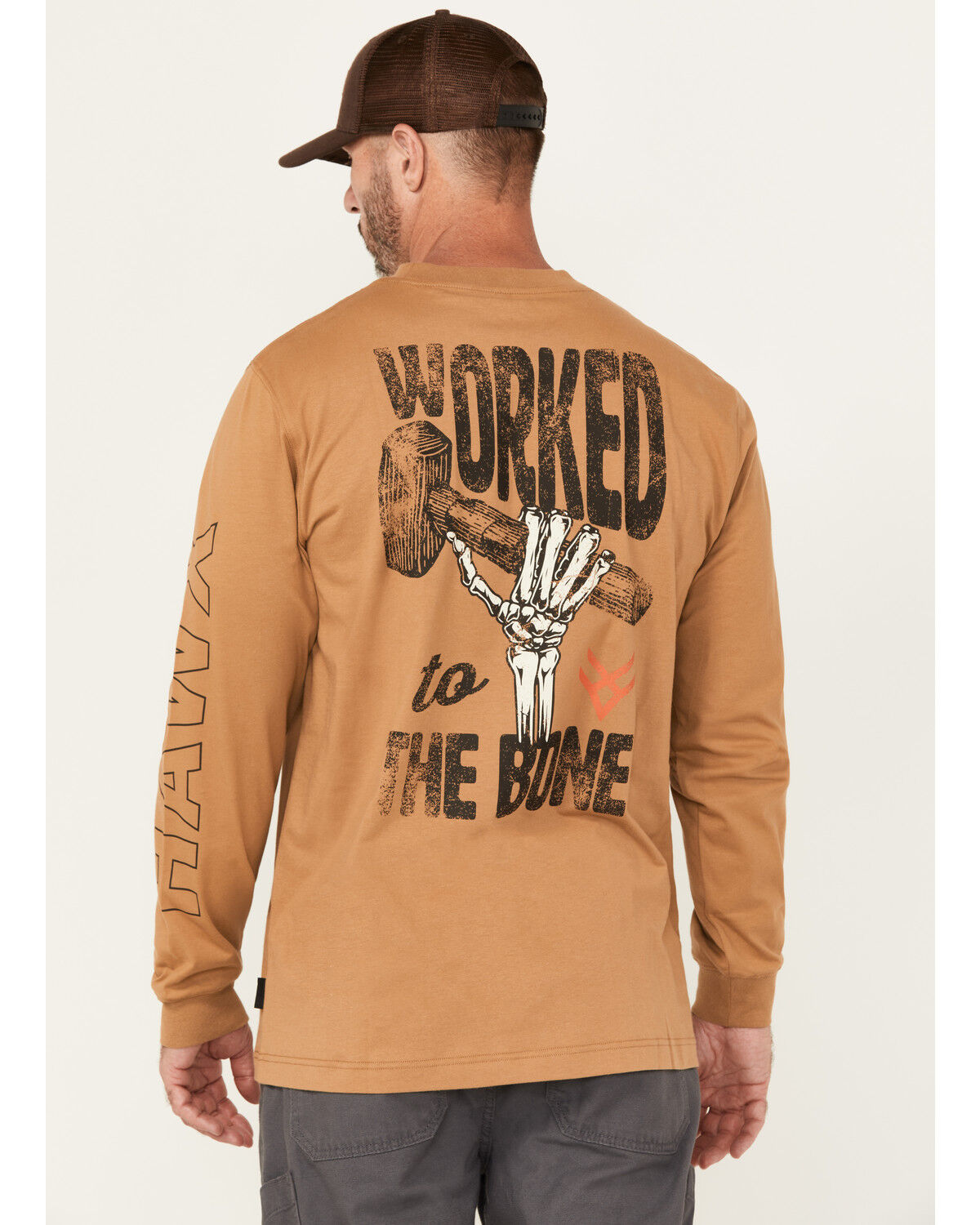Hawx Men's To The Bone Long Sleeve Graphic Work T-Shirt