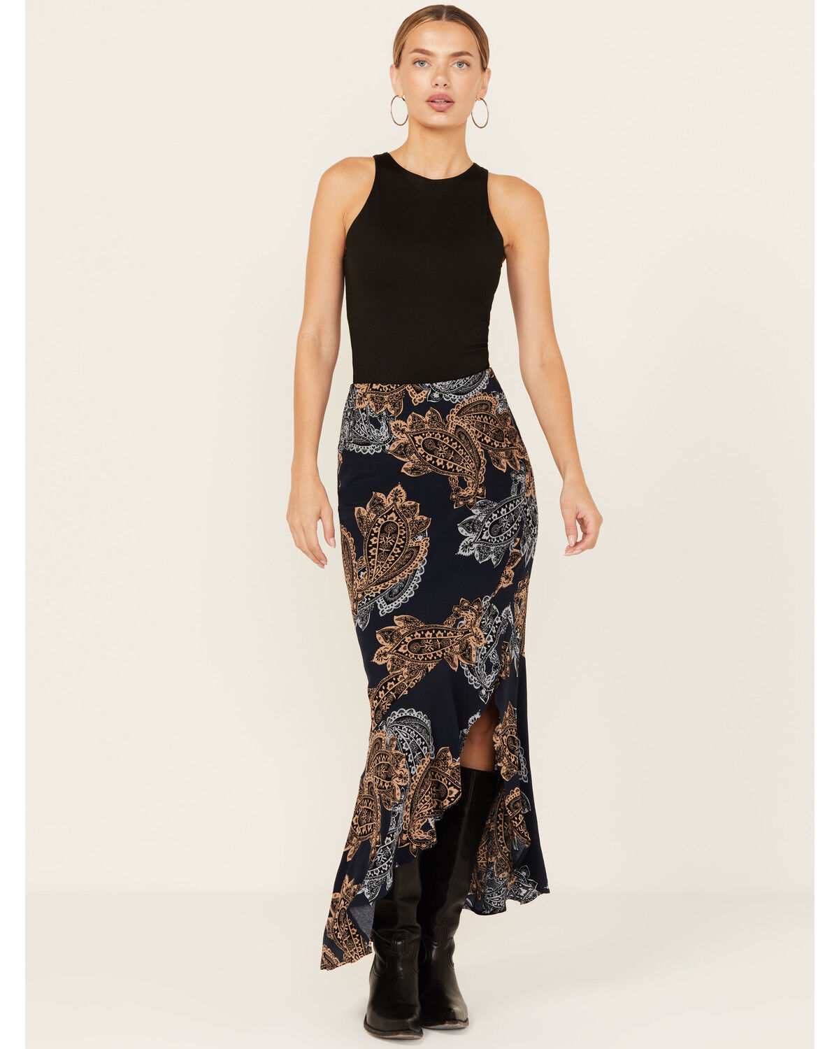 Shyanne Women's Printed Ruffle Slip Maxi Skirt