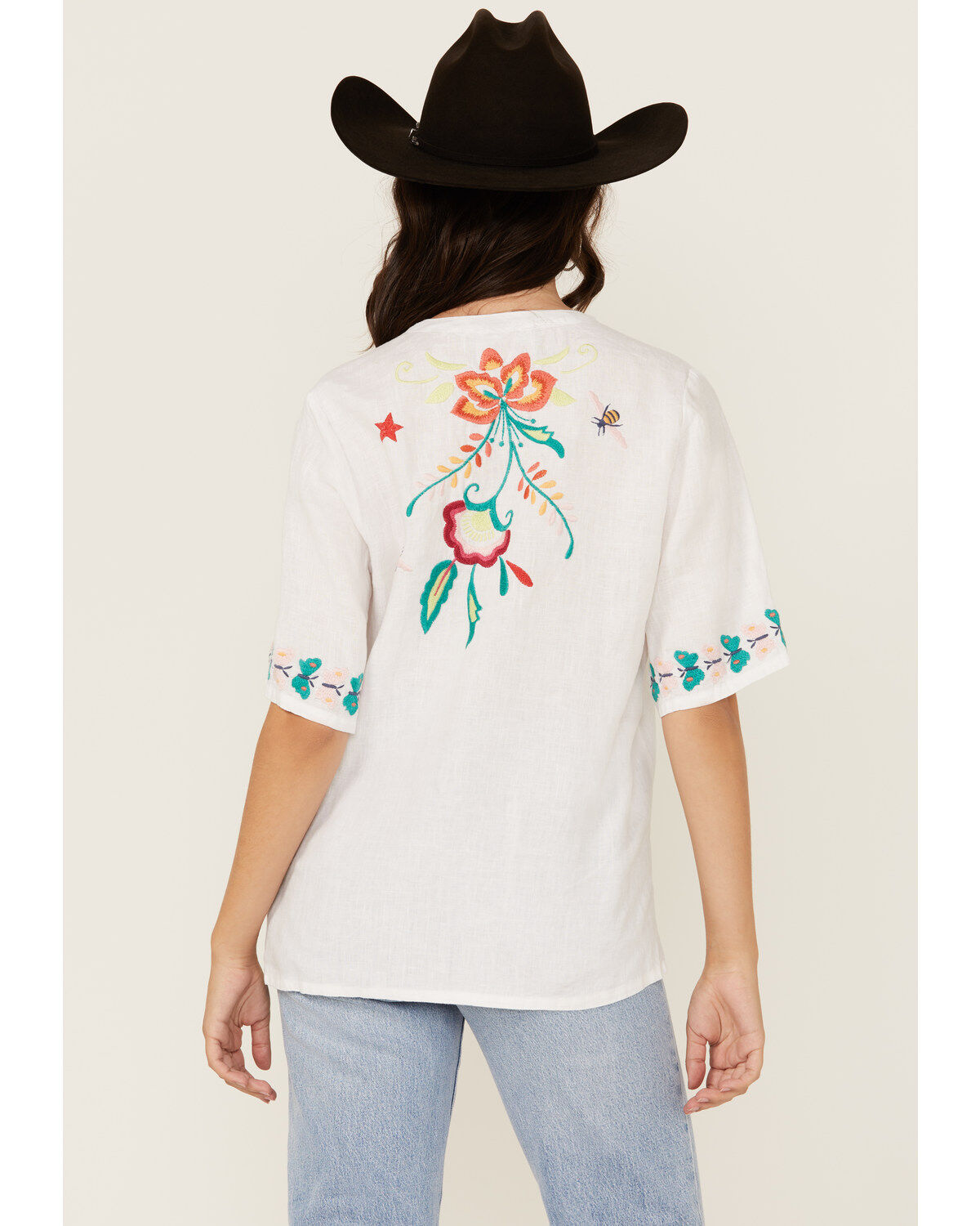 Johnny Was Women's Floral Embroidered V Neck Top