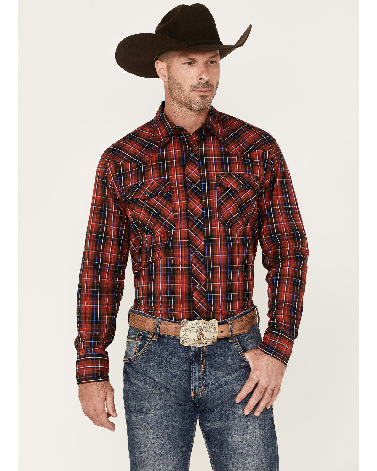 Wrangler Men's Plaid Print Long Sleeve Snap Western Shirt