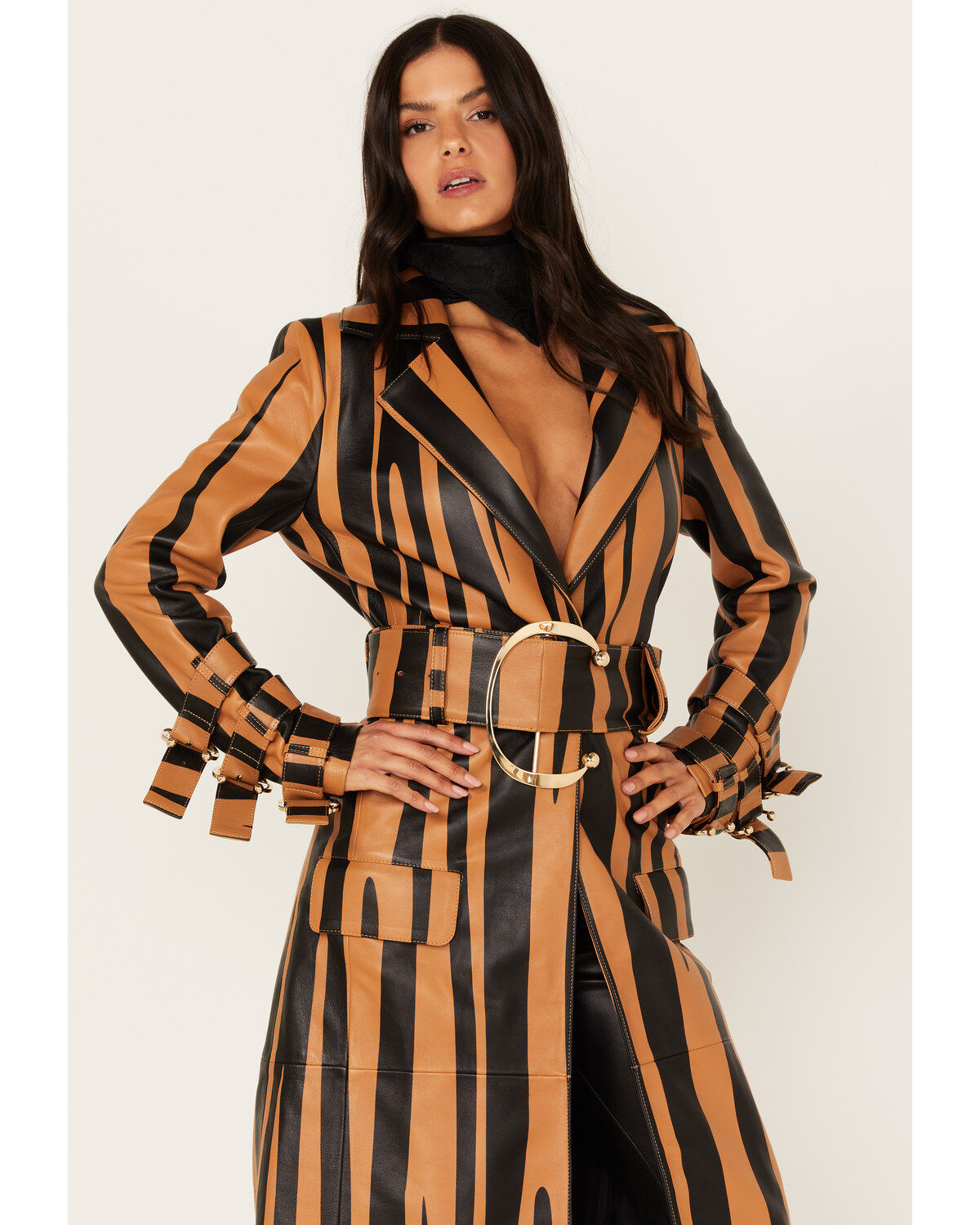 DANCASSAB Women's Diana Zebra Stripe Leather Coat