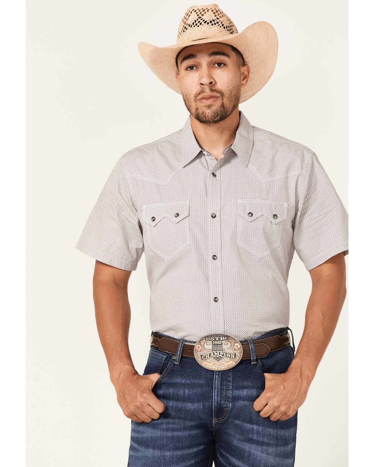 Moonshine Spirit Men's Static Geo Print Short Sleeve Snap Western Shirt