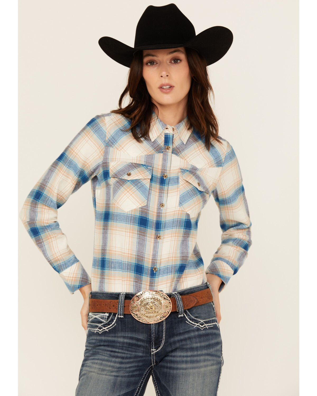 Shyanne Women's Plaid Print Long Sleeve Button-Down Western Shirt