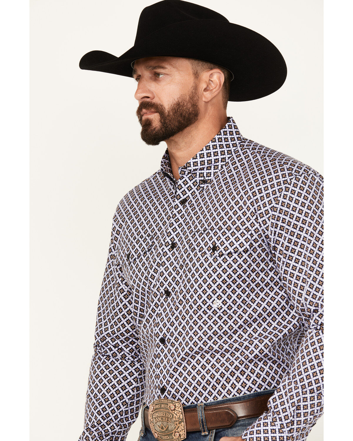 Roper Men's Amarillo Geo Print Long Sleeve Button-Down Western Shirt