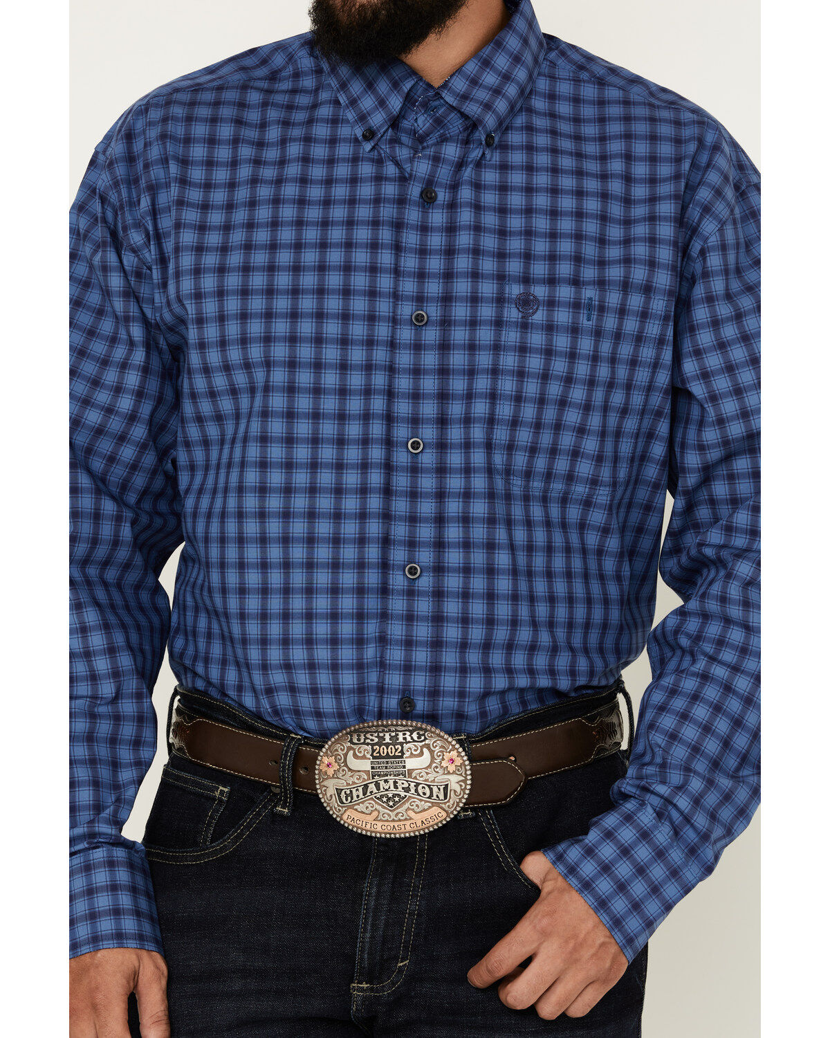 George Strait by Wrangler Men's Plaid Print Long Sleeve Button-Down Western Shirt
