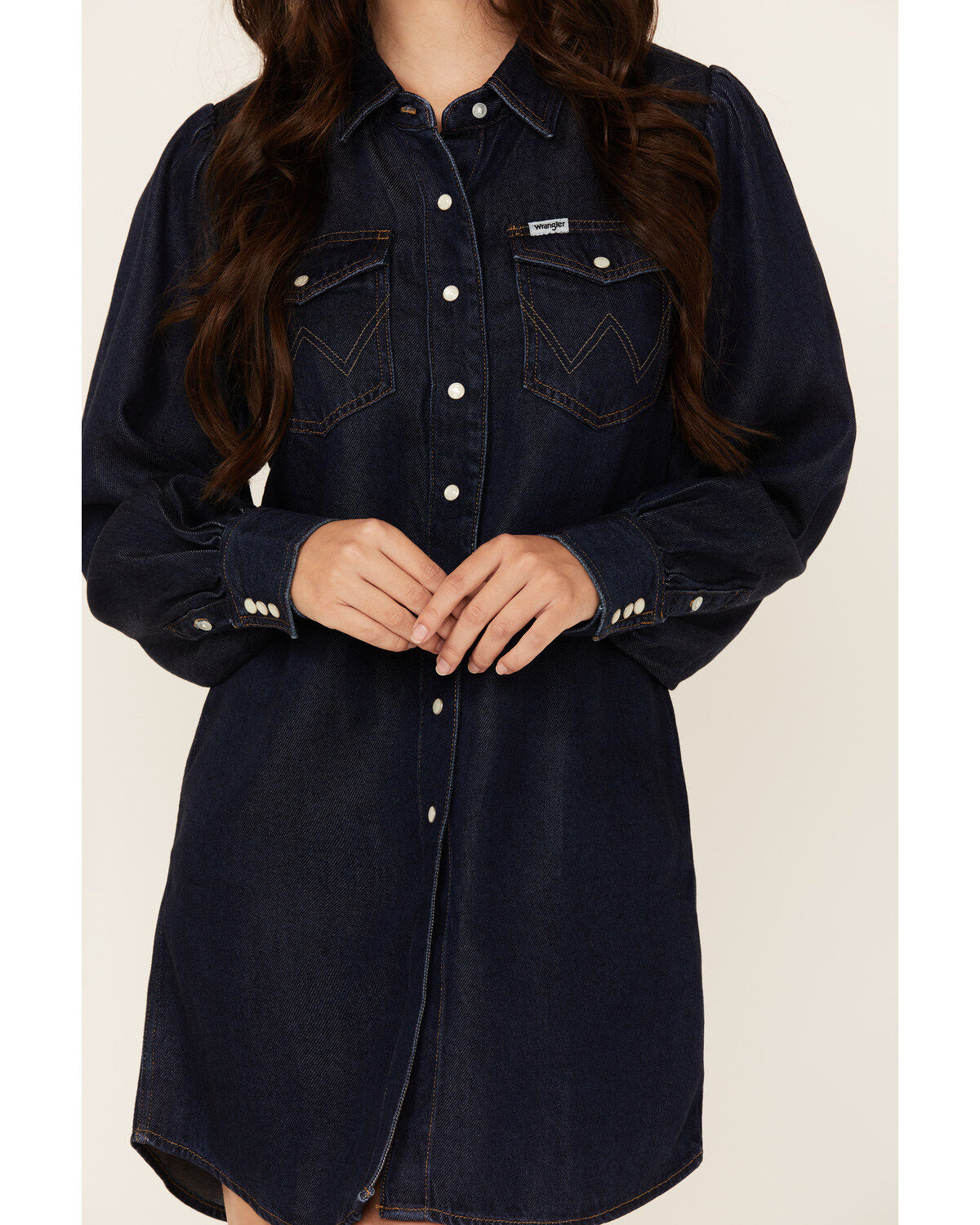 Wrangler Women's Dark Wash Denim Balloon Sleeve Shirt Mini Dress