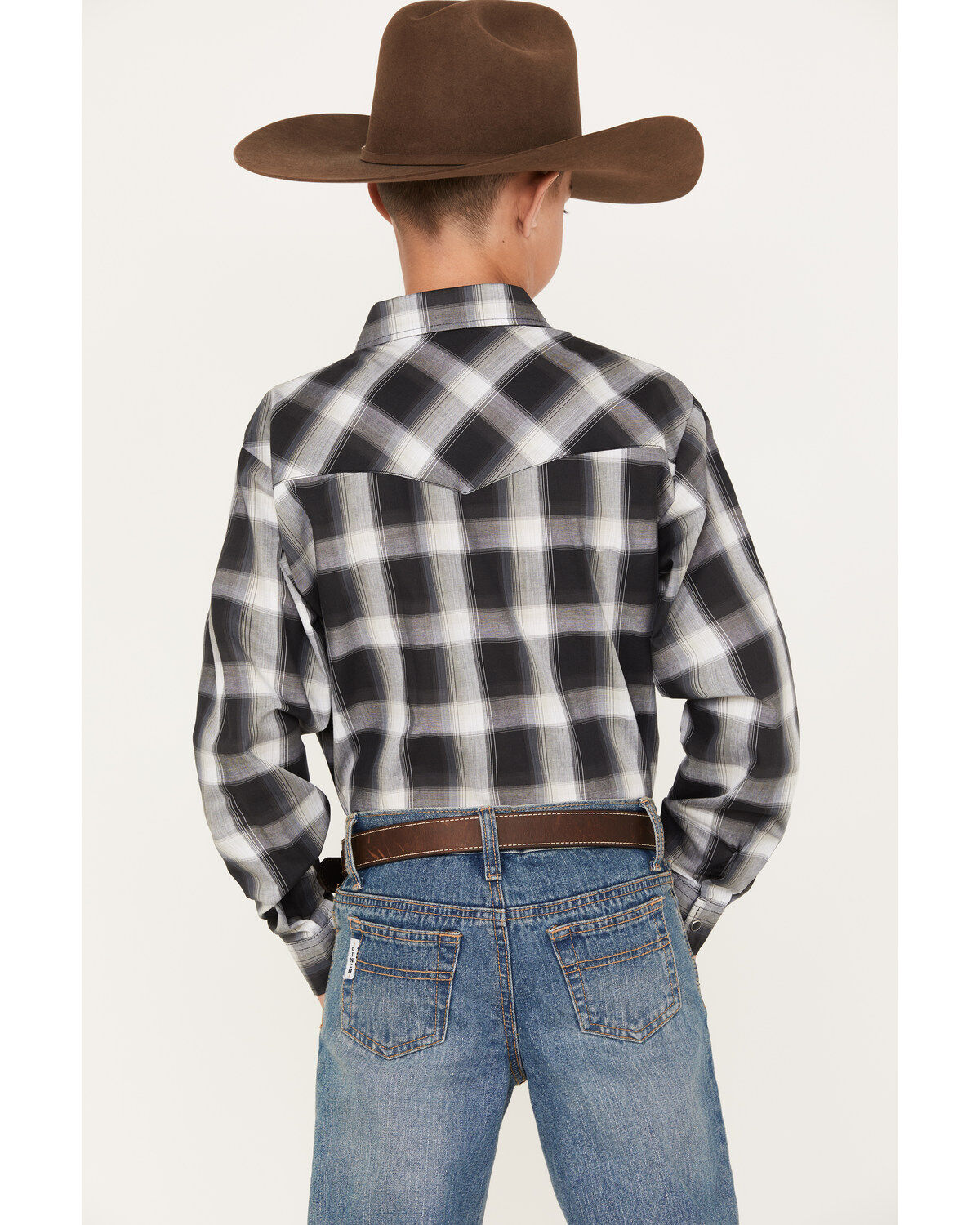 Roper Boys' Plaid Print Long Sleeve Snap Western Shirt