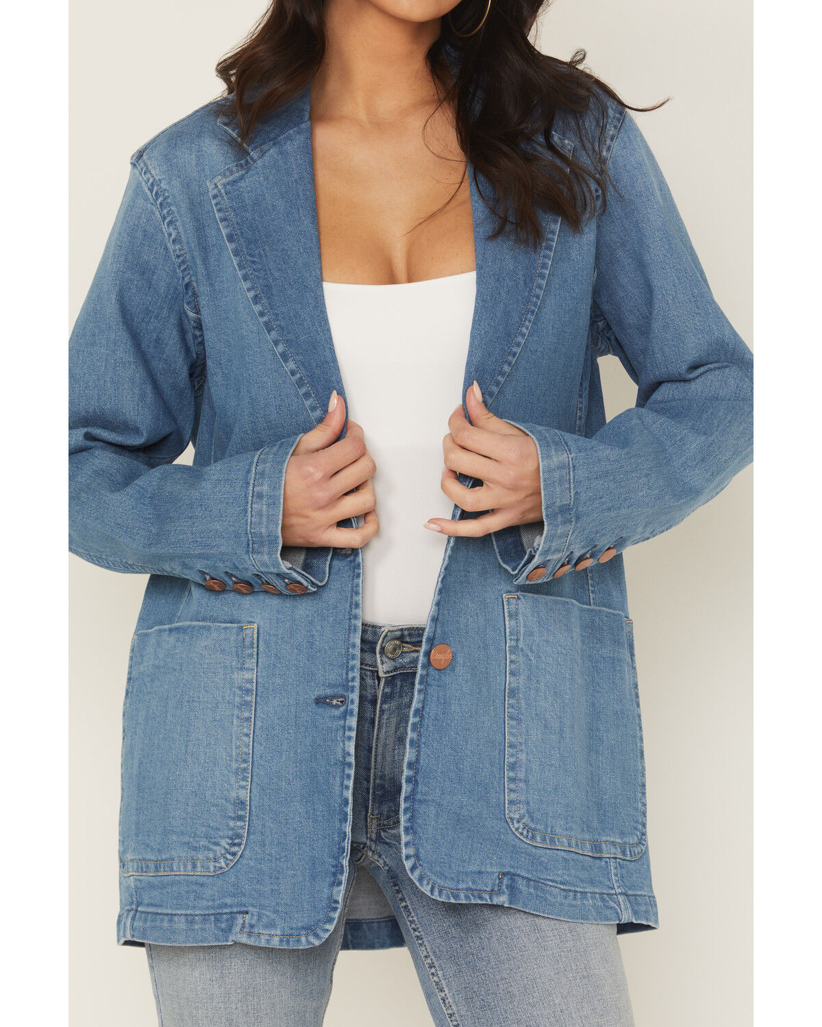Wrangler Women's Modern Button-Down Denim Blazer