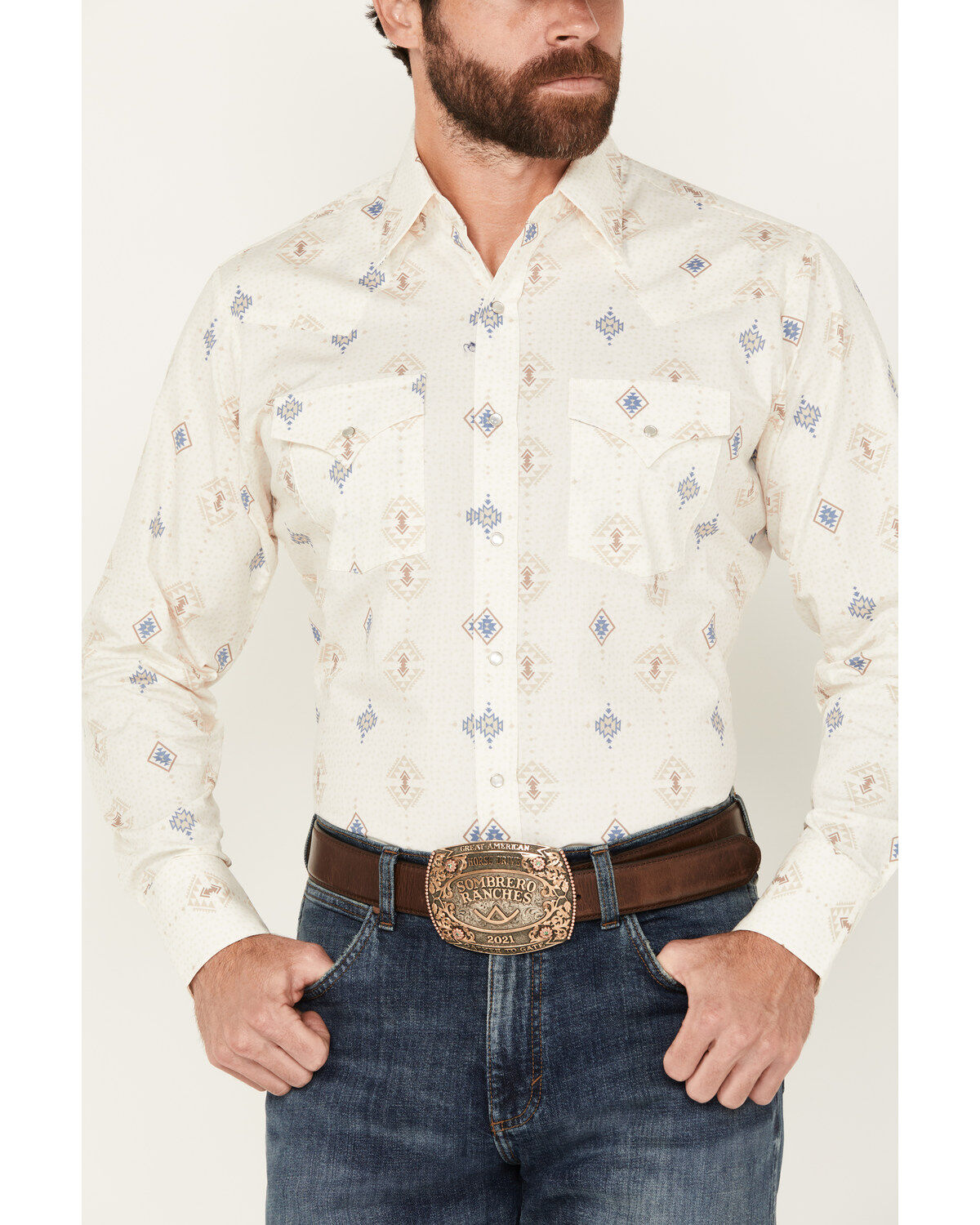 Ely Walker Men's Southwestern Print Long Sleeve Pearl Snap Western Shirt