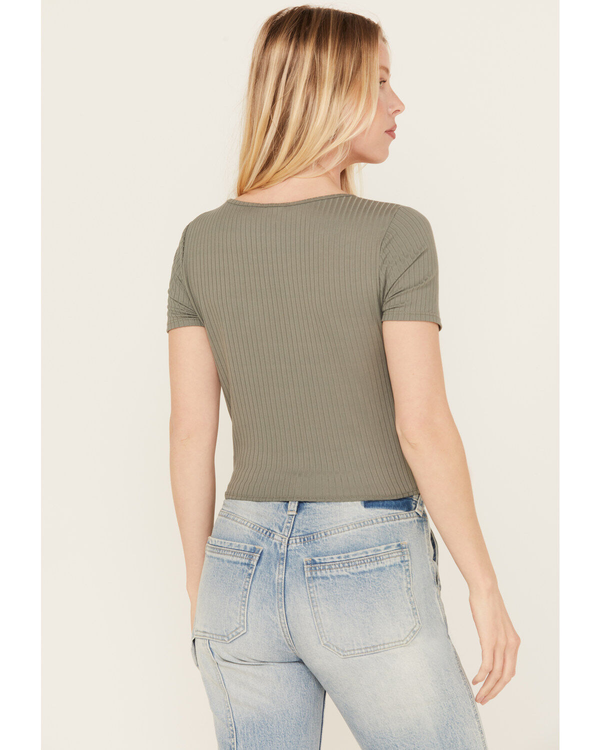 Moa Moa Women's Ribbed Corset Style Short Sleeve Top