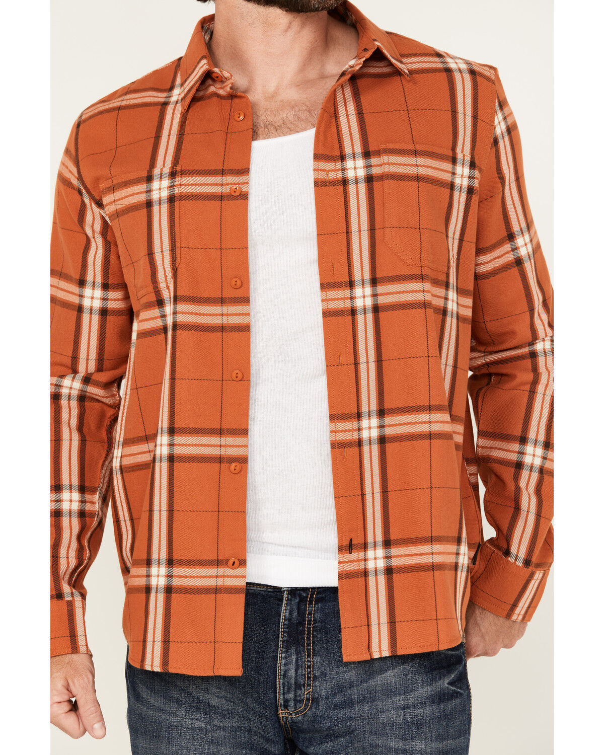 Brothers and Sons Men's Hatch Plaid Print Long Sleeve Button-Down Stretch Western Shirt