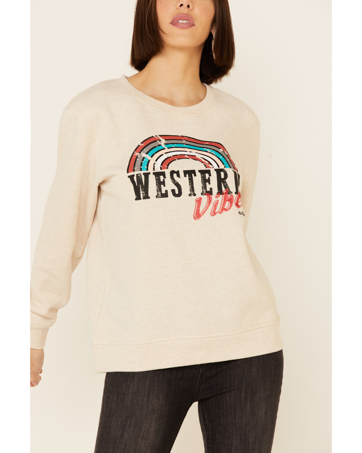 Ariat Women's Heather Oatmeal Western Vibes Graphic Long Sleeve Top