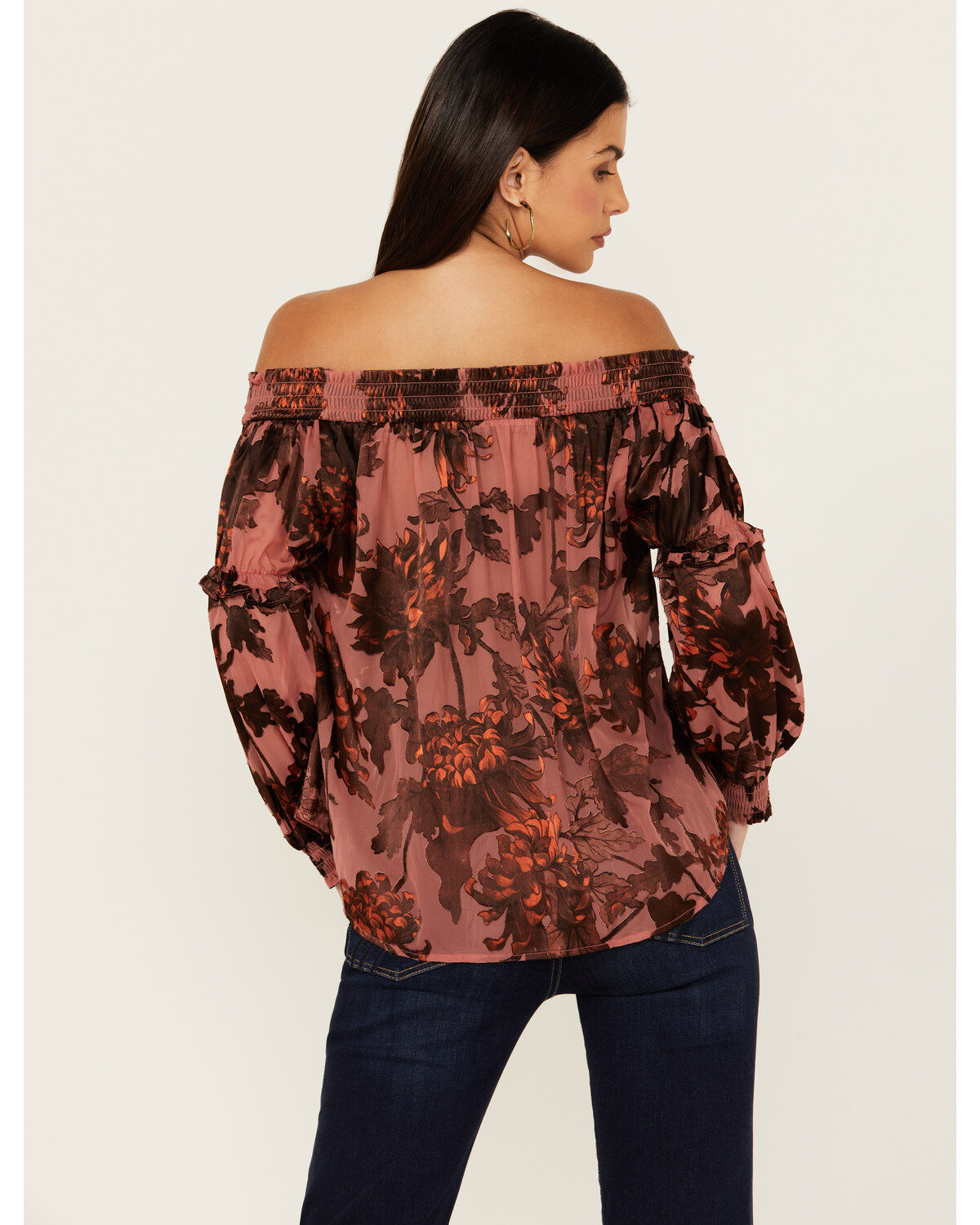 Shyanne Women's Burnout Satin Printed Peasant Top