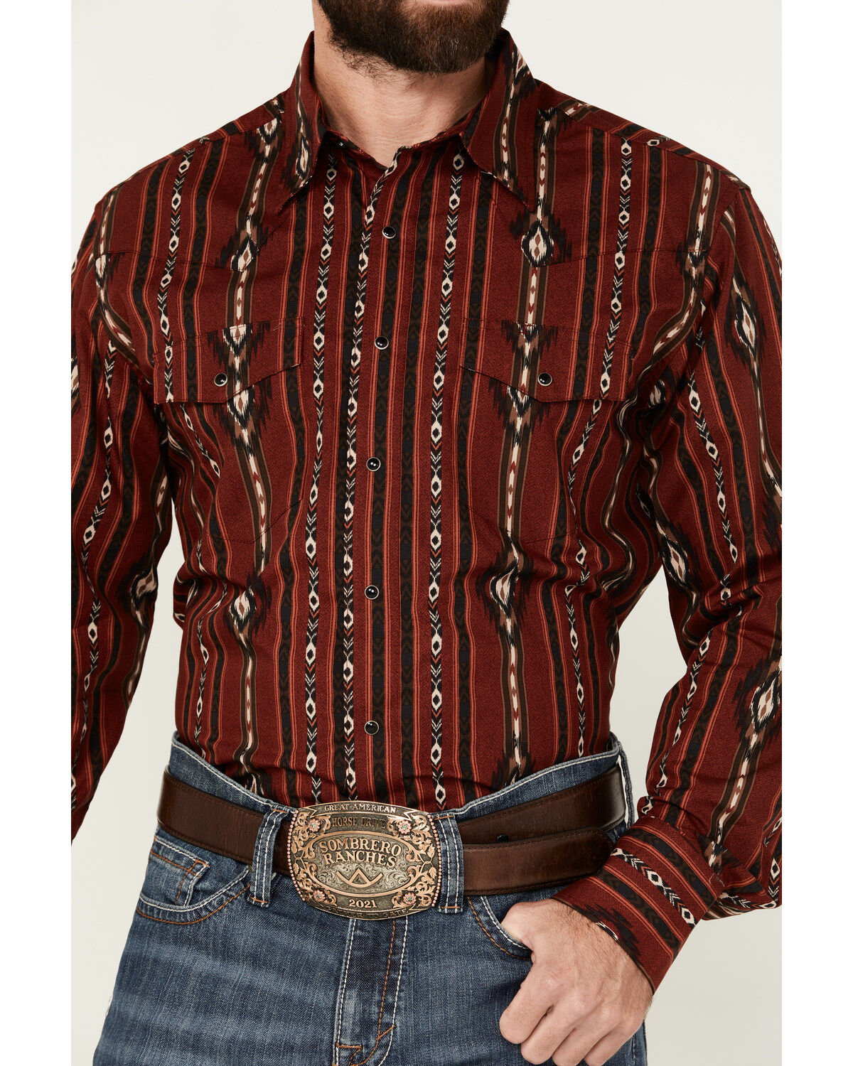 Wrangler Men's Southwestern Print Long Sleeve Snap Western Shirt