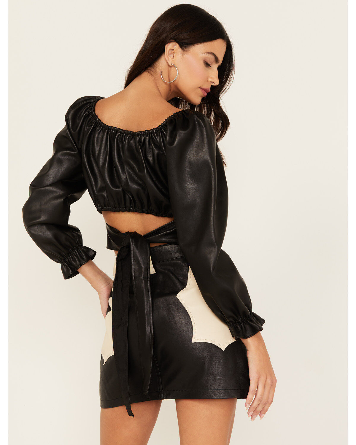 Beyond The Radar Women's Faux Leather Tie Back Crop Top