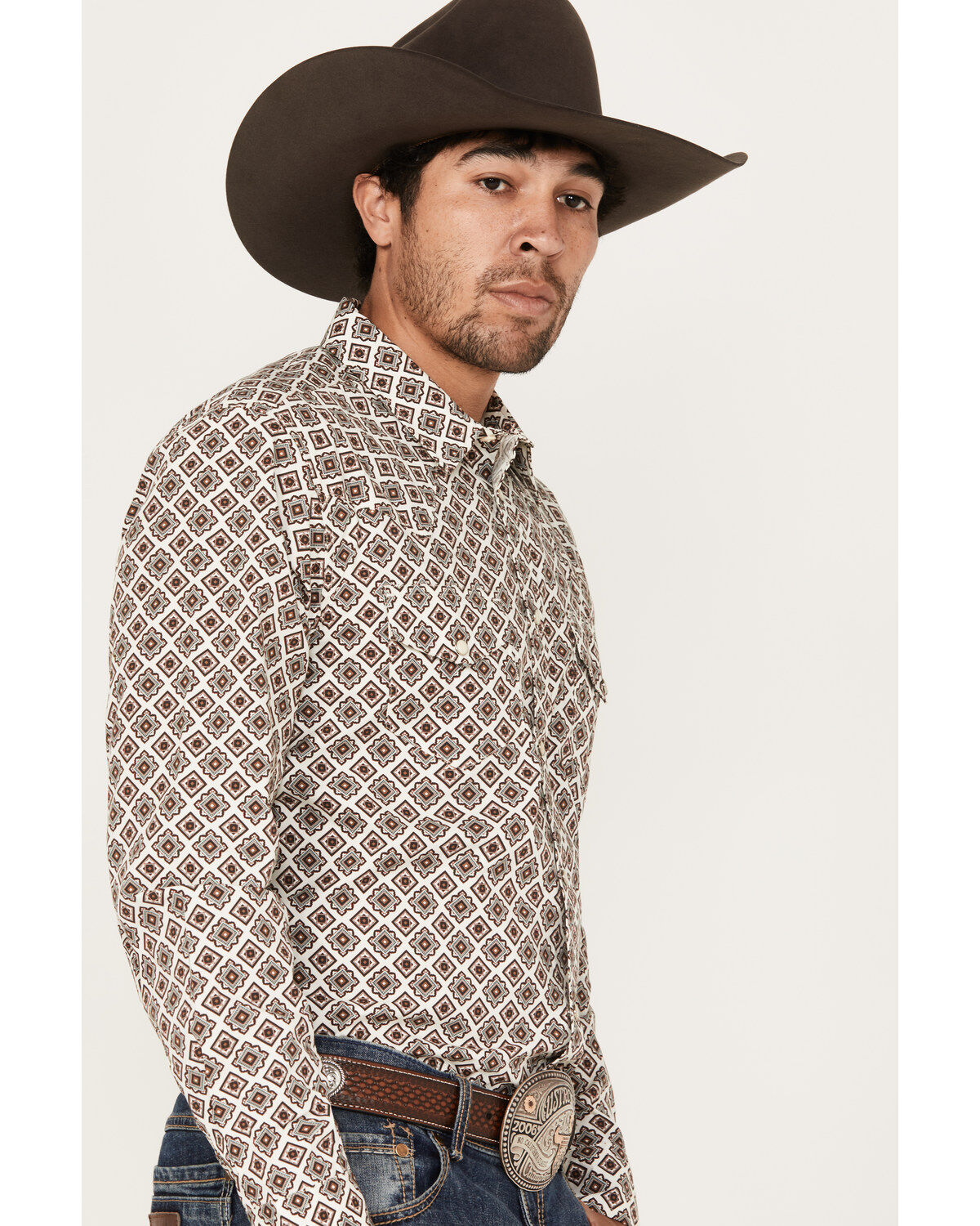 Gibson Men's Railroad Medallion Print Long Sleeve Pearl Snap Western Shirt