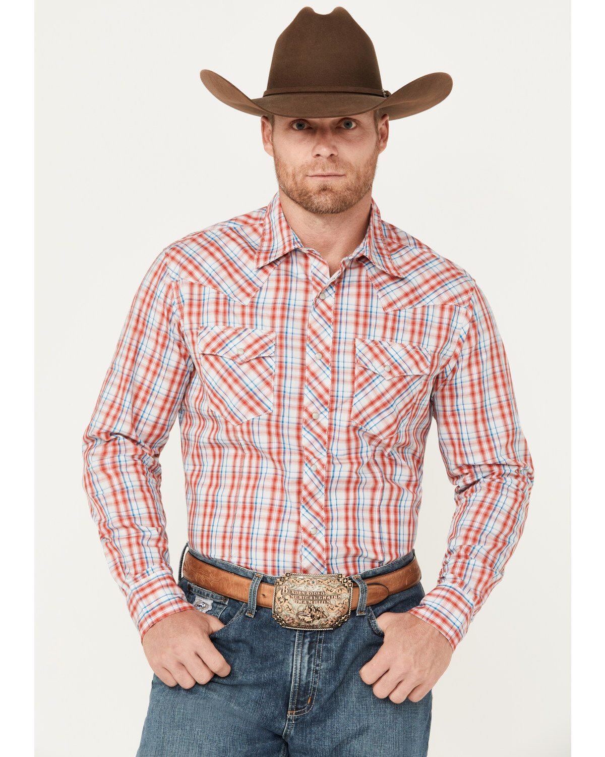 Wrangler Men's Plaid Print Long Sleeve Pearl Snap Western Shirt