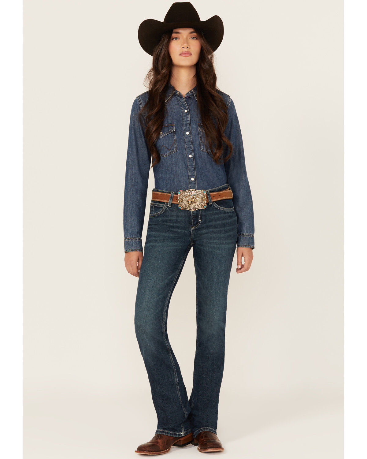 Wrangler Retro Women's Kayla Dark Wash Mid Rise Bootcut Stretch Denim Jeans