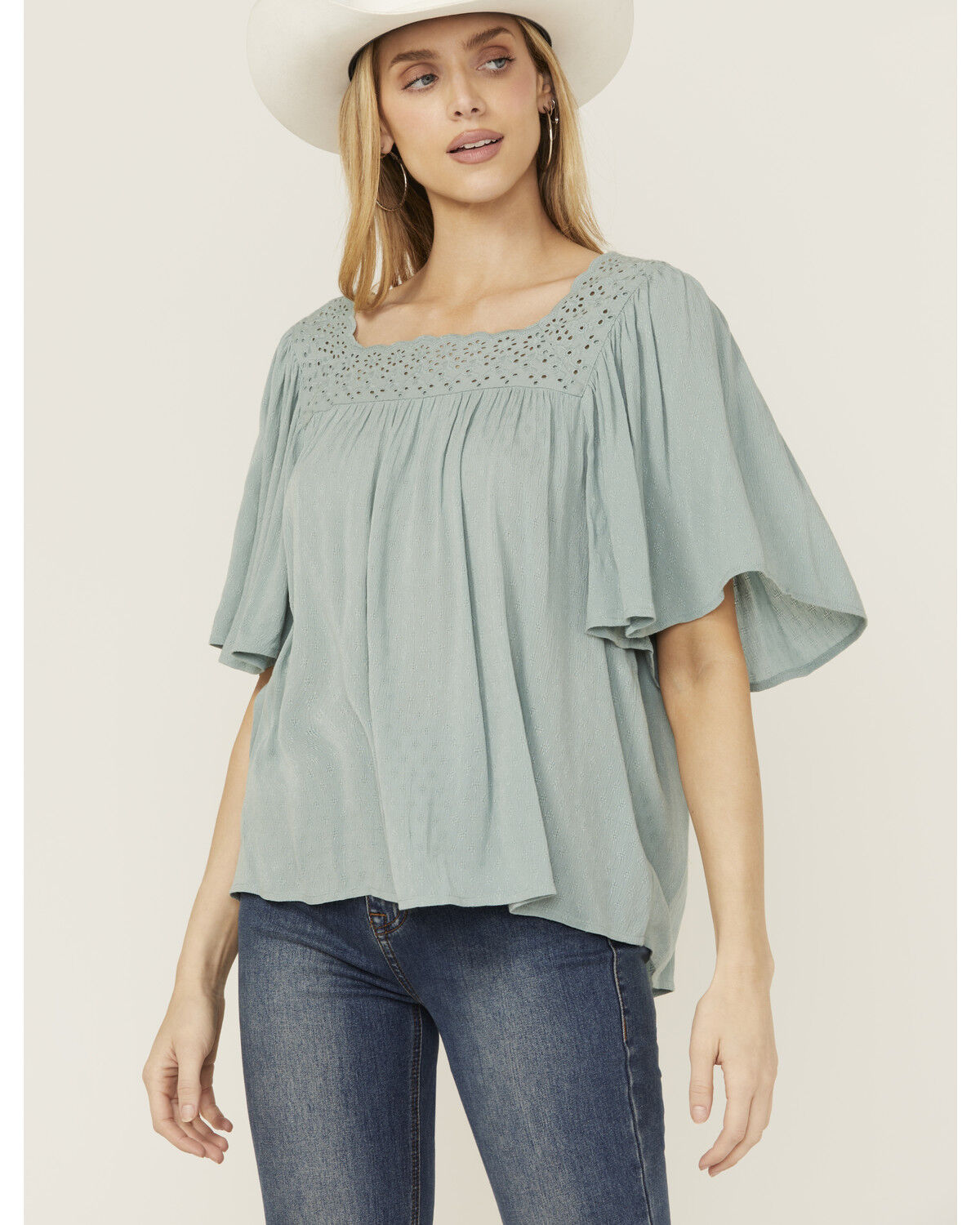 Band Of The Free Women's Solid Short Sleeve Ruffle Blouse