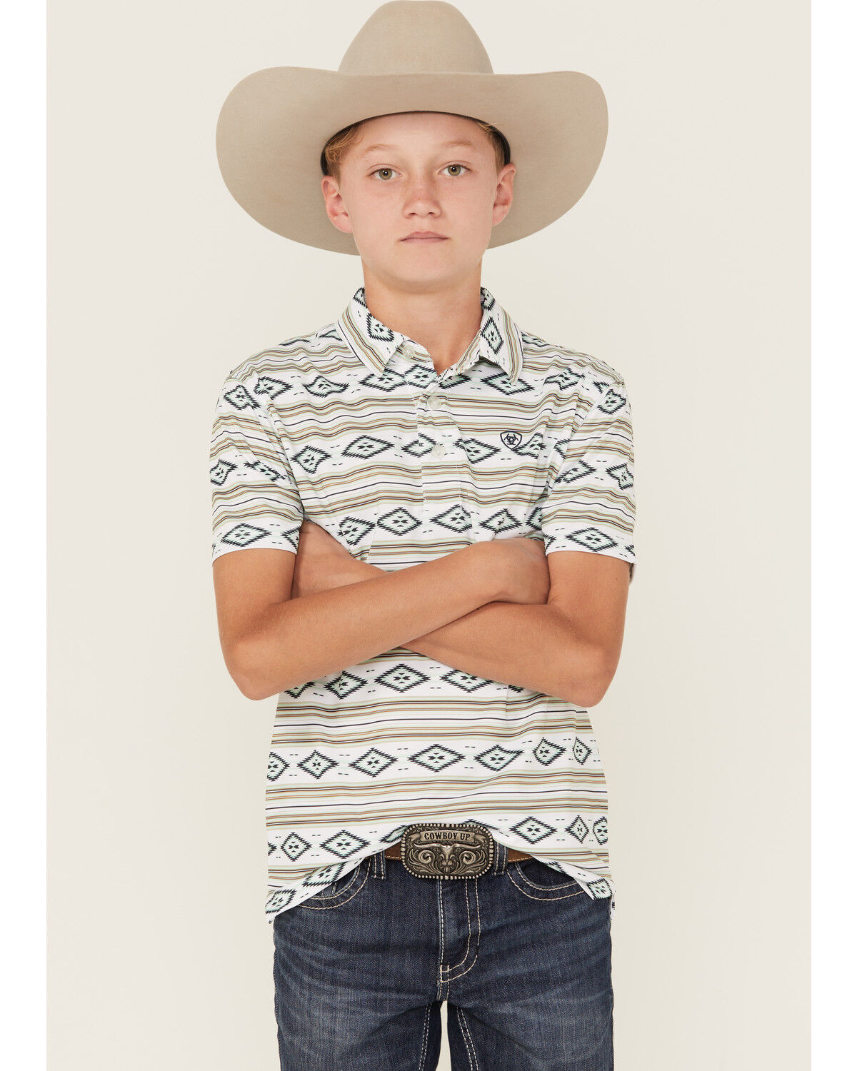 Ariat Boys' Southwestern Print Short Sleeve Button-Down Polo Shirt