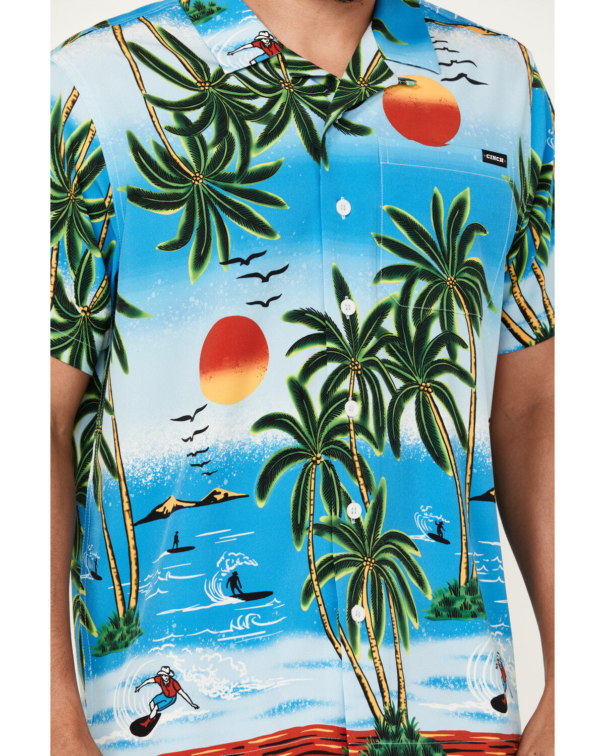Cinch Men's Camp Ocean And Palm Trees Short Sleeve Button-Down Shirt