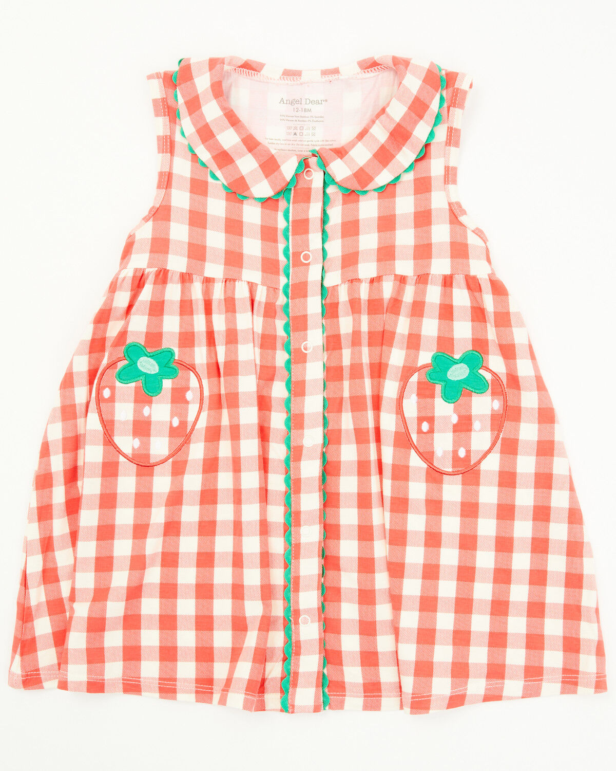 Angel Dear infant Girls' Strawberry Gingham Sleeveless Snap Dress And Diaper Set - 2 Piece
