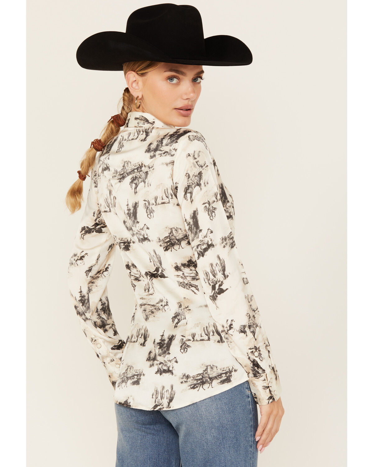 Wrangler Retro Women's Horse Cactus Print Long Sleeve Snap Western Shirt