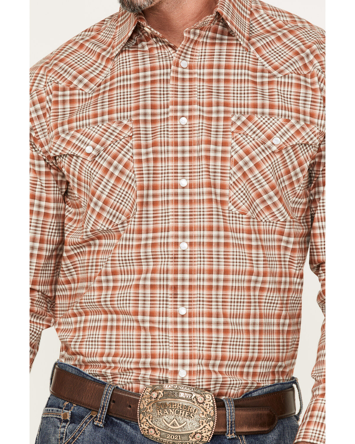 Rough Stock by Panhandle Men's Plaid Print Long Sleeve Pearl Snap Western Shirt