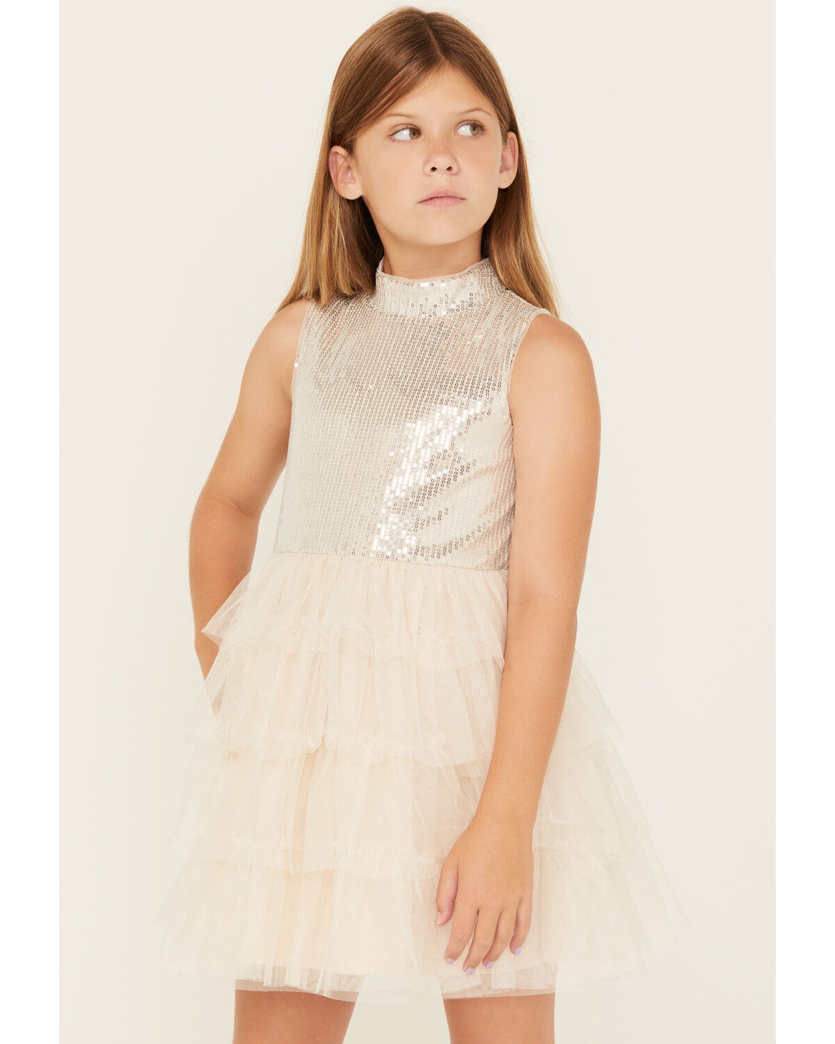 Sugar California Girls' Sequin Ruffle Sleeveless Dress