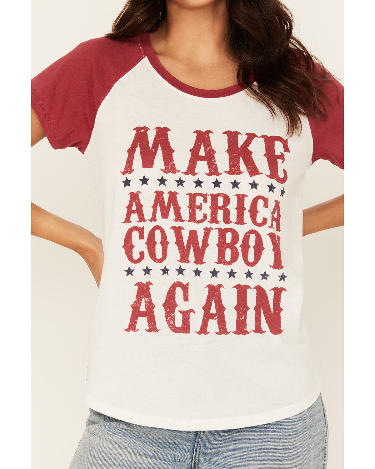 Blended Women's Make America Cowboy Again Short Sleeve Graphic Baseball Tee