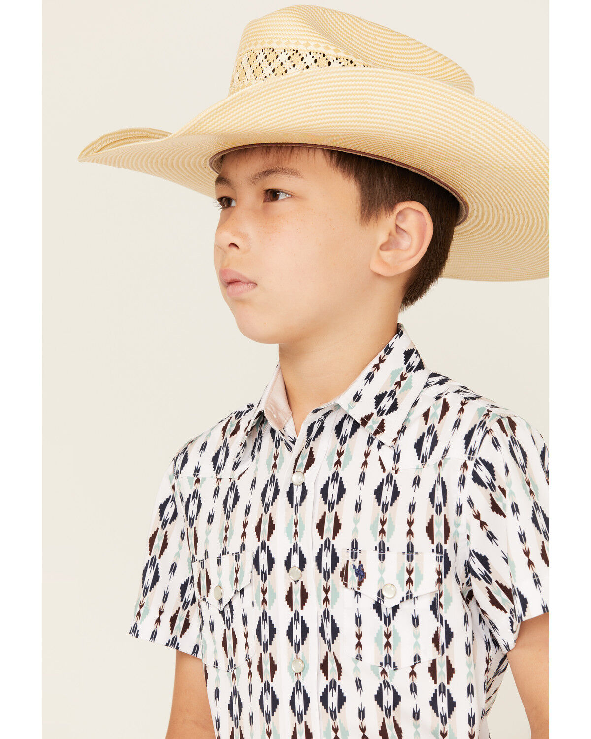 Avalon Boys' Southwestern Print Short Sleeve Snap Western Shirt
