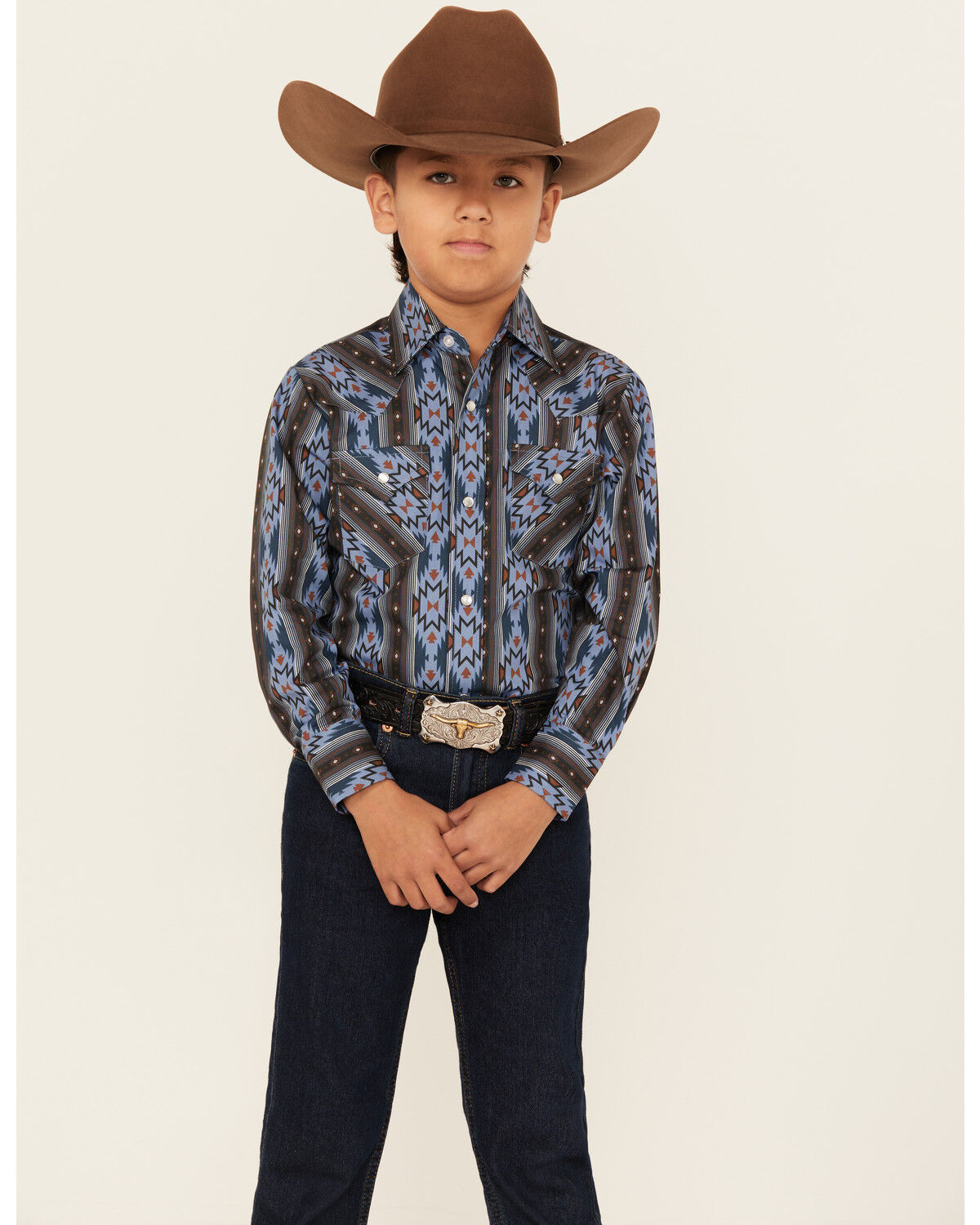 Ely Walker Boys' Southwestern Print Long Sleeve Snap Western Shirt