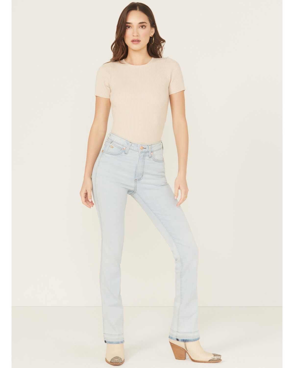 Wrangler X Lainey Wilson Women's Light Wash High Rise Boot Hugger Stretch Denim Jeans