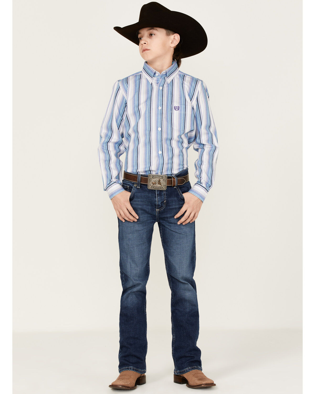 Panhandle Boys' Striped Long Sleeve Button-Down Western Shirt