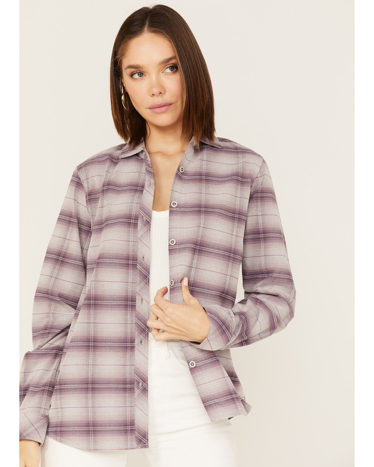 North River Women's Plaid Print Long Sleeve Button Down Boyfriend Shirt