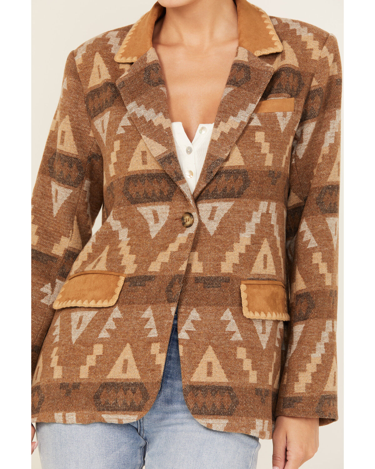 Miss Me Women's Southwestern Print Button-Down Blazer