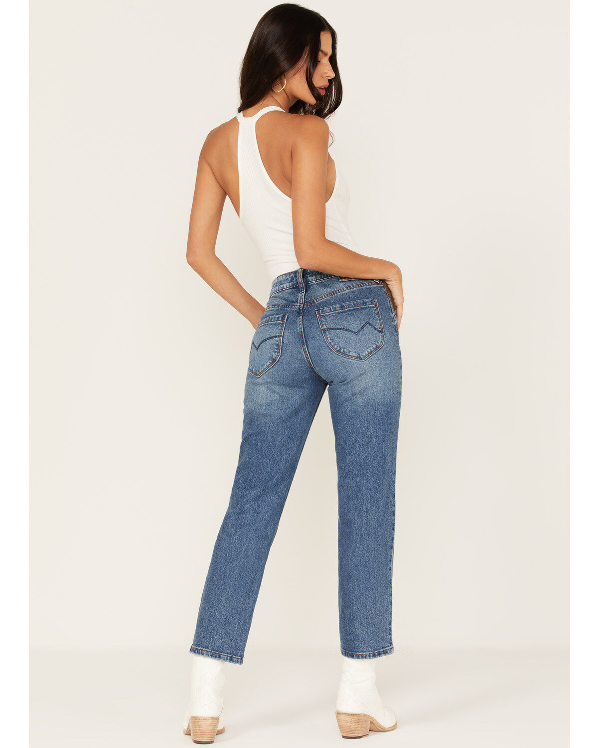 Cleo + Wolf Women's High Rise Straight Dark Wash Denim Jeans