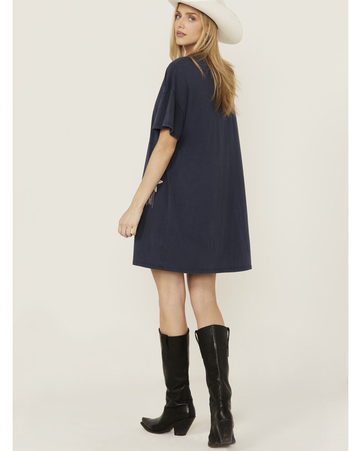 Rock & Roll Denim Women's Sequins Star Short Sleeve T-Shirt Mini Dress