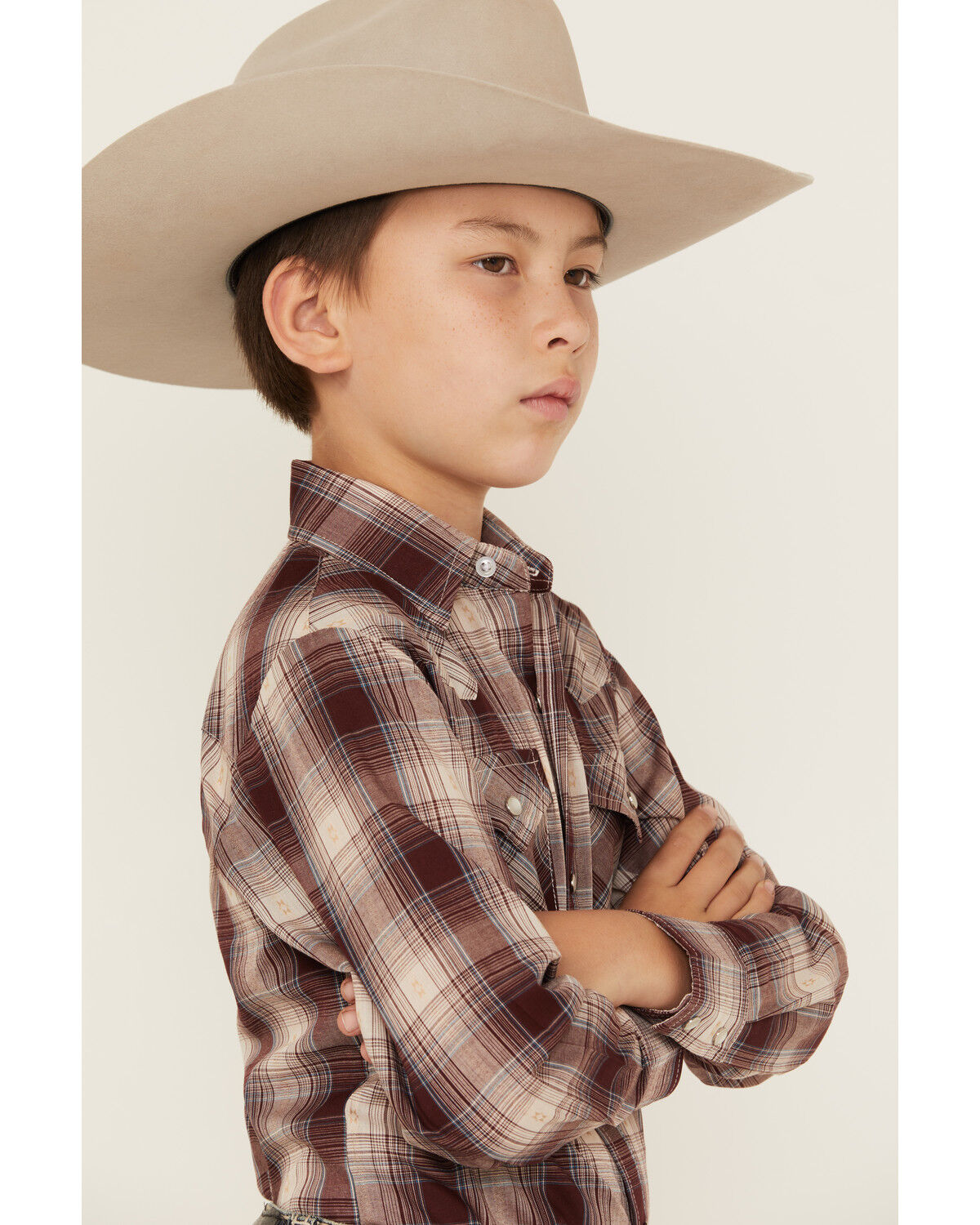 Ely Walker Boys' Plaid Print Long Sleeve Pearl Snap Western Shirt