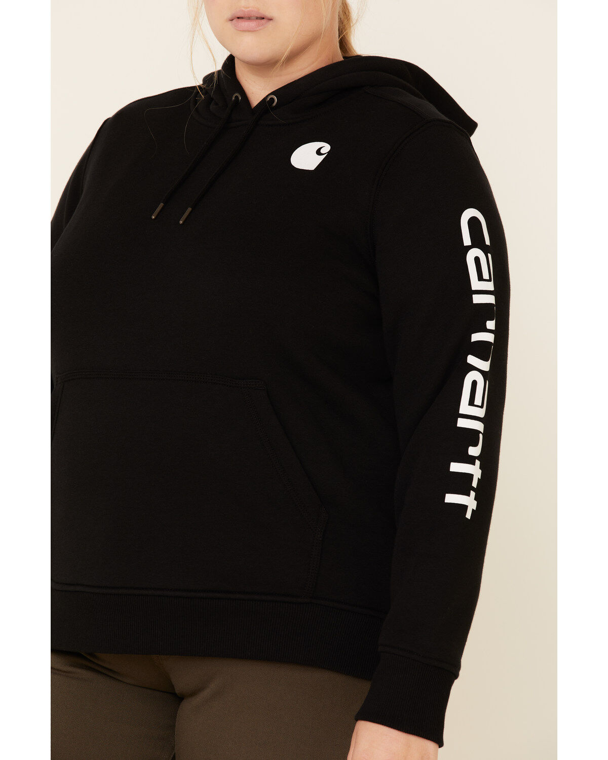 Carhartt Women's Black Clarksburg Sleeve Logo Hooded Sweatshirt - Plus