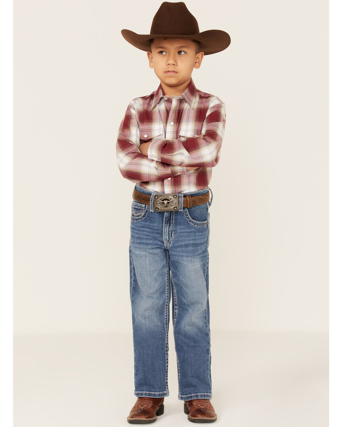 Roper Boys' Amarillo Plaid Print Long Sleeve Western Pearl Snap Shirt