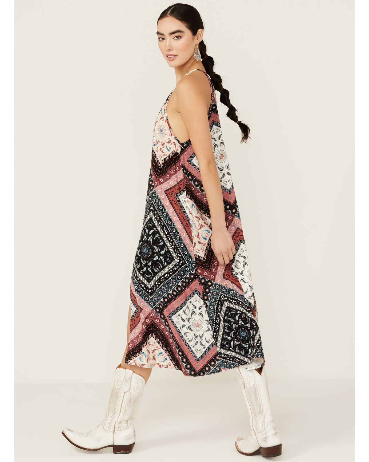 Shyanne Women's Patchwork Printed Sleeveless Midi Dress
