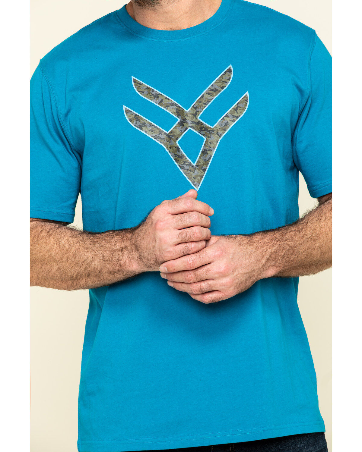 Hawx Men's Teal Fractal Camo Logo Graphic Work T-Shirt
