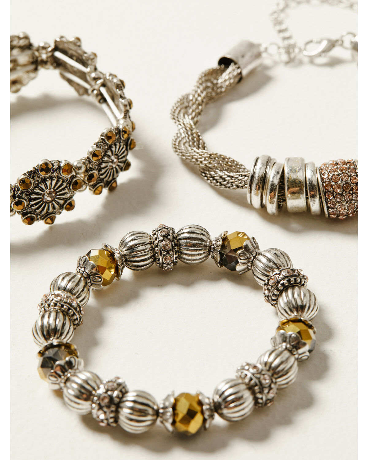 Shyanne Women's Champagne Chateau 3-Piece Silver Stretch Bracelet Set