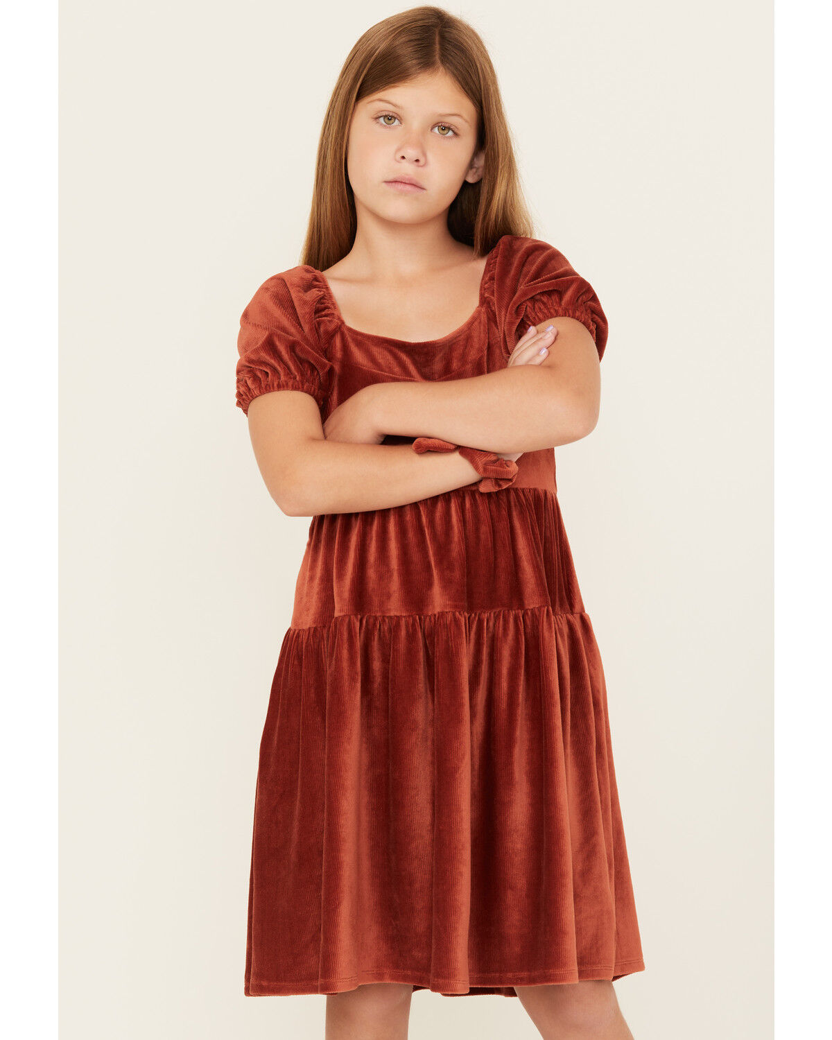 Shyanne Girls' Corduroy Puff Sleeve Dress