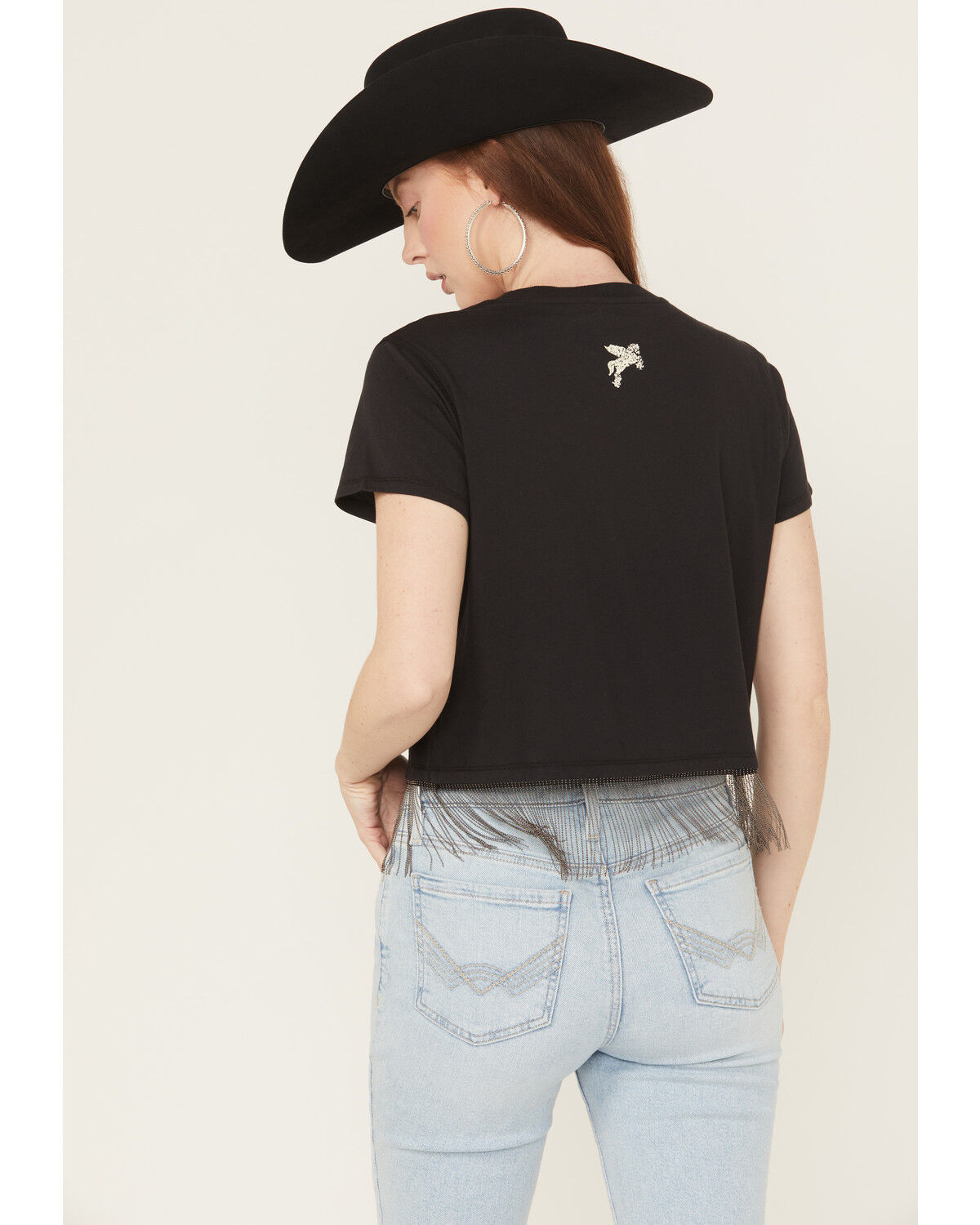 Idyllwind Women's Chase Tequila Ball Chain Fringe Short Sleeve Cropped Graphic Tee