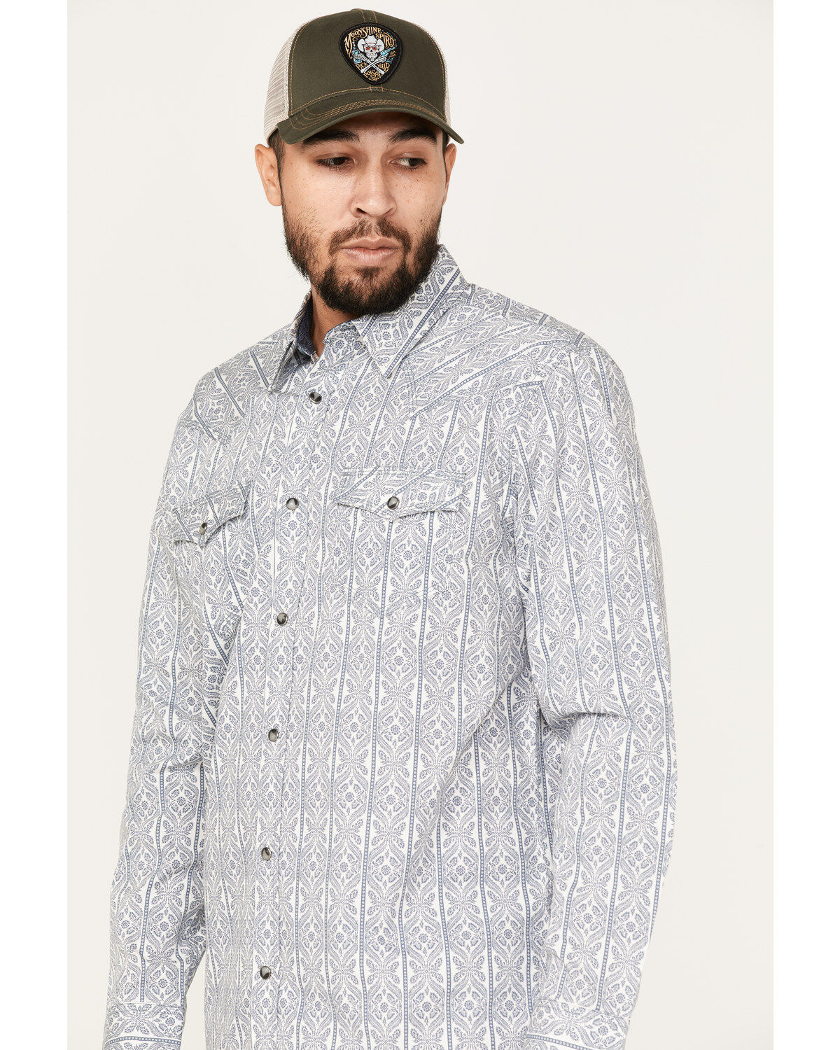 Moonshine Spirit Men's Island Time Floral Striped Long Sleeve Snap Western Shirt