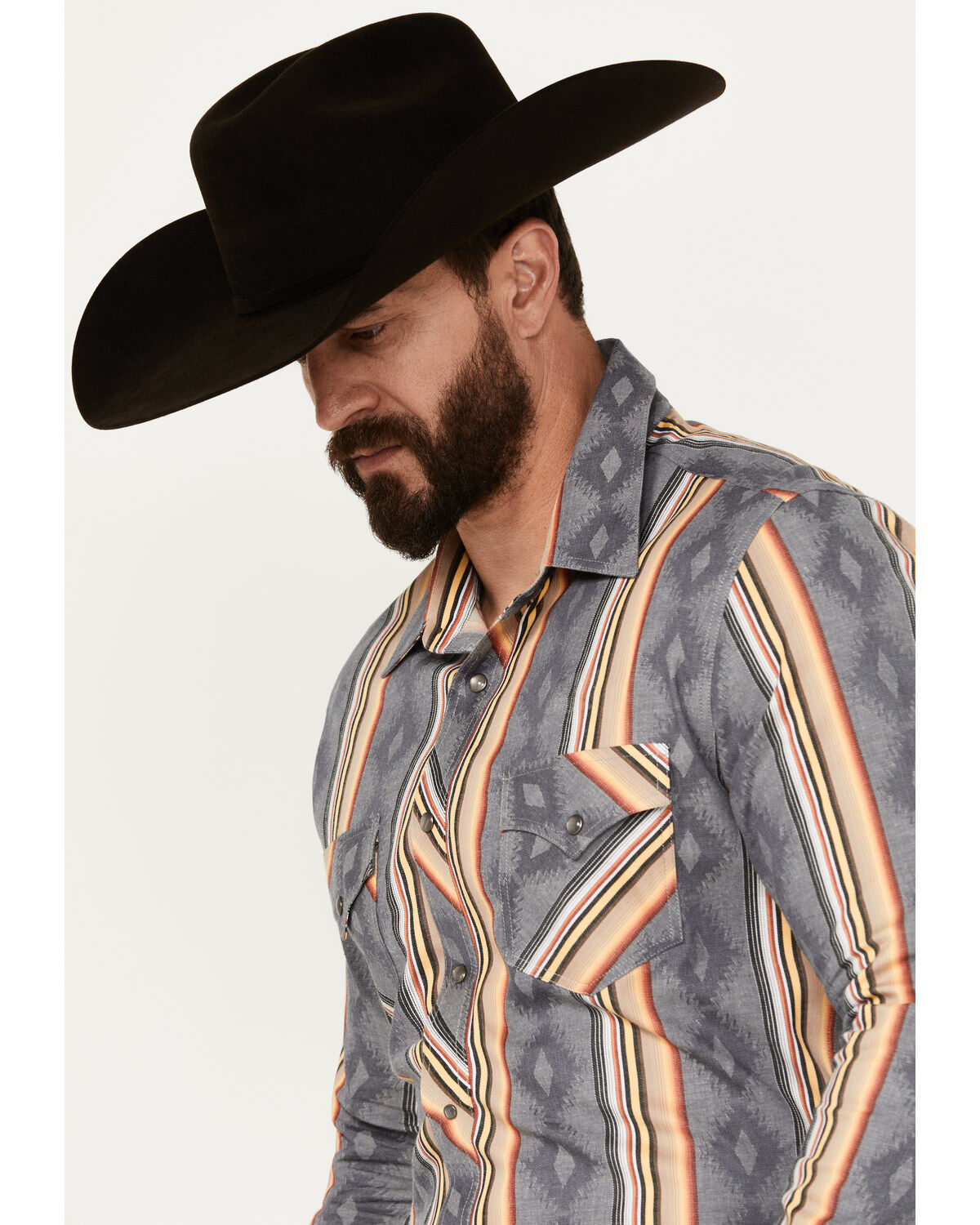 Rock & Roll Denim Men's Serape Striped Print Long Sleeve Stretch Pearl Snap Western Shirt