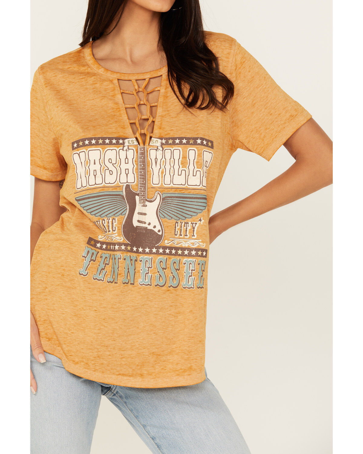 Blended Women's Lace-Up Nashville Short Sleeve Graphic Tee