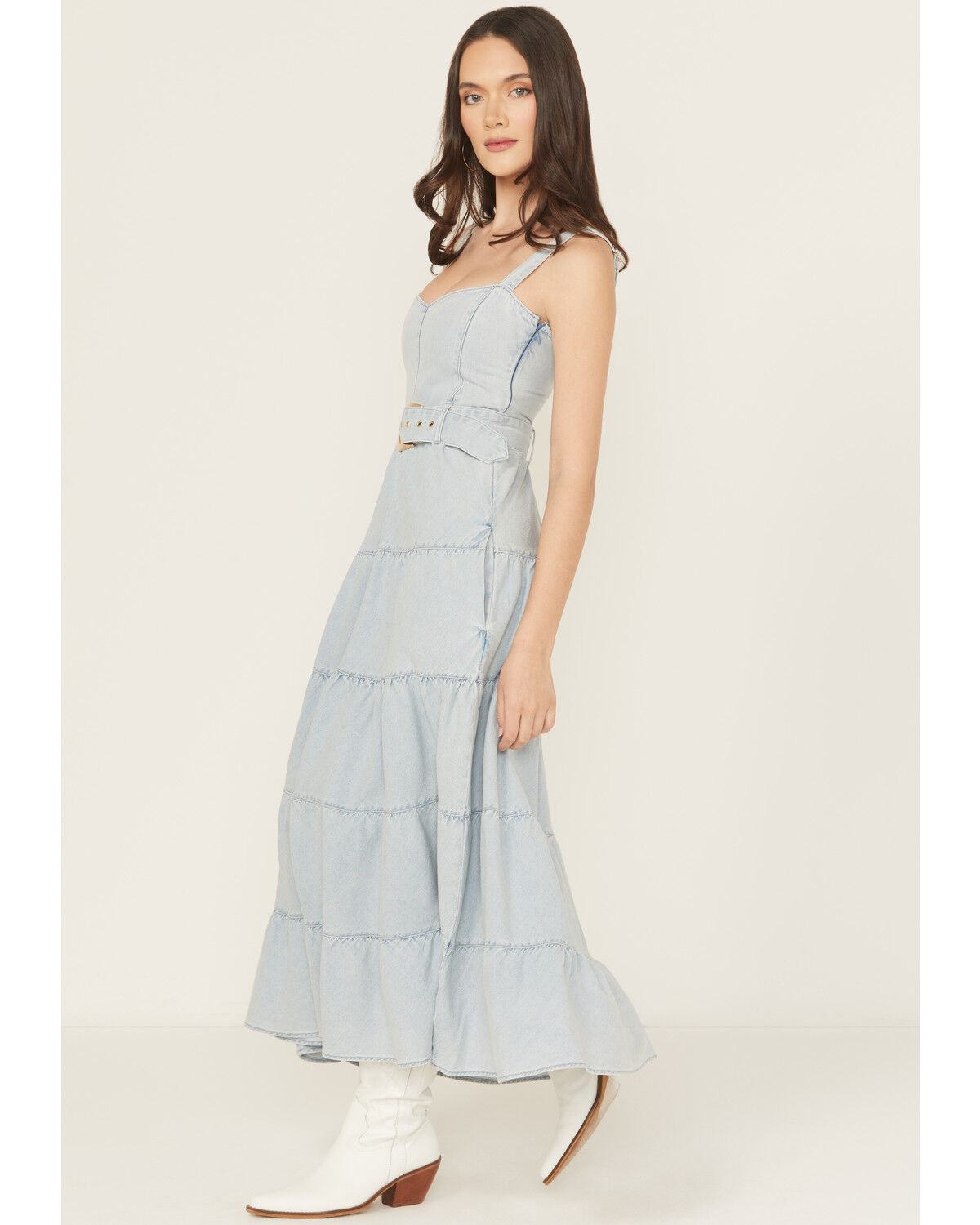 Show Me Your Mumu Women's Light Wash Lainey Sleeveless Denim Midi Dress